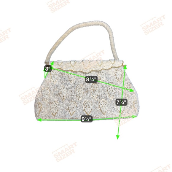 Vintage White Beaded Evening Bag Ivory Seed Bead Leaf Pattern Purse - Picture 7 of 7